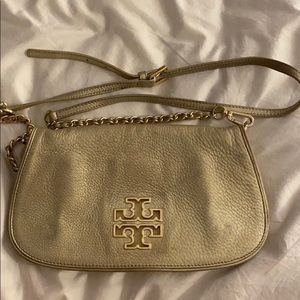 Tory Burch gold leather Britten cross body bag